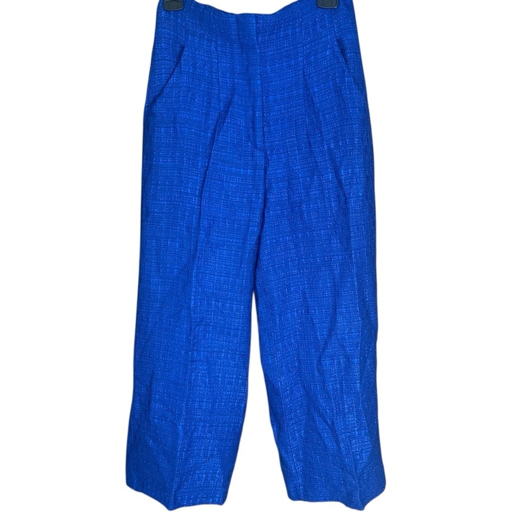 Zara Textured Tweed Trousers Pants Blue